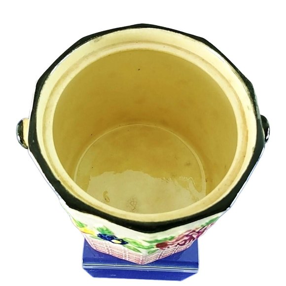 Canister with Lid Raised Floral Geometric Design Decagon Shape Ceramic Vintage - Picture 5 of 9